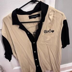 PacSun Men's Casual Black and Tan Button Down Shirt